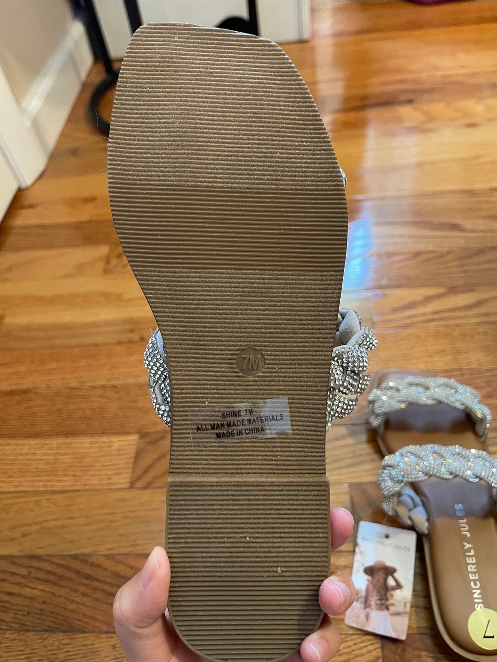 NWT Sincerely Jules Braided Rhinestone Silver Double-Strap Slide Sandals Sz 7 - Picture 6 of 7